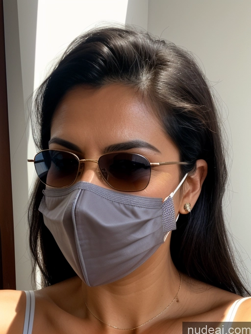 related ai porn images free for Woman One Perfect Boobs Sunglasses 30s Sexy Face Black Hair Indian Face Mask Nightgown Bedroom Close-up View Dark Lighting Detailed