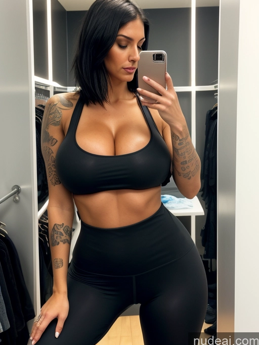 related ai porn images free for Tank Top Spandex Pantyhose Tall Tanned Skin Huge Boobs Tattoos Cleavage Bright Lighting Black Hair Bobcut Changing Room 30s Close-up View Sad