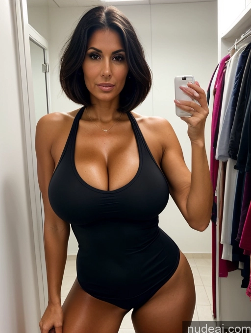 related ai porn images free for Tank Top Spandex Pantyhose Tall Tanned Skin Huge Boobs Cleavage Bright Lighting Black Hair Bobcut 30s Close-up View Changing Room Milf Serious