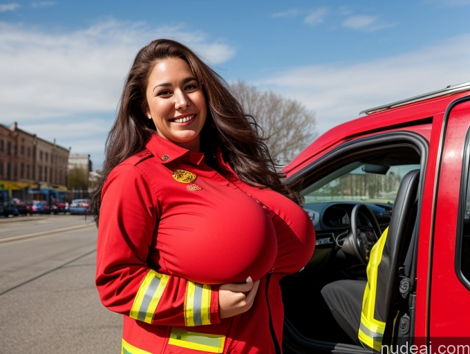 related ai porn images free for Woman One Busty Huge Boobs Big Ass Thick Big Hips Long Hair 20s Happy Brunette White Street Firefighter Full Frontal
