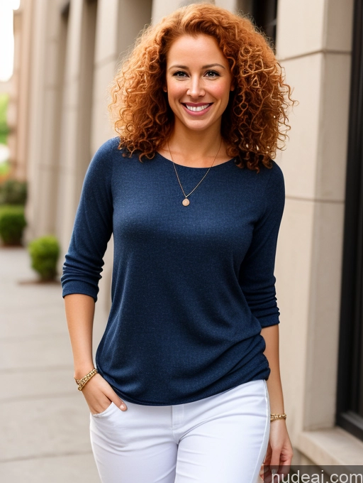 related ai porn images free for Woman One Beautiful 30s Happy Ginger Curly Hair Front View Detailed Perfect Body White Casual