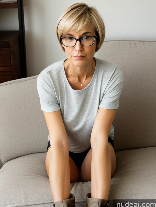 related ai porn images free for Short Glasses Serious Blonde Czech Short Shorts Shirt Boots 60s Couch Short Hair