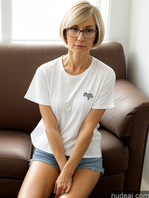 related ai porn images free for Short Glasses Serious Blonde Czech Short Shorts Shirt Boots 60s Couch Short Hair
