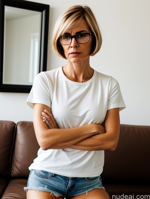 related ai porn images free for Short Glasses Blonde Short Shorts Shirt Boots Couch Angry Skinny Bobcut 60s German