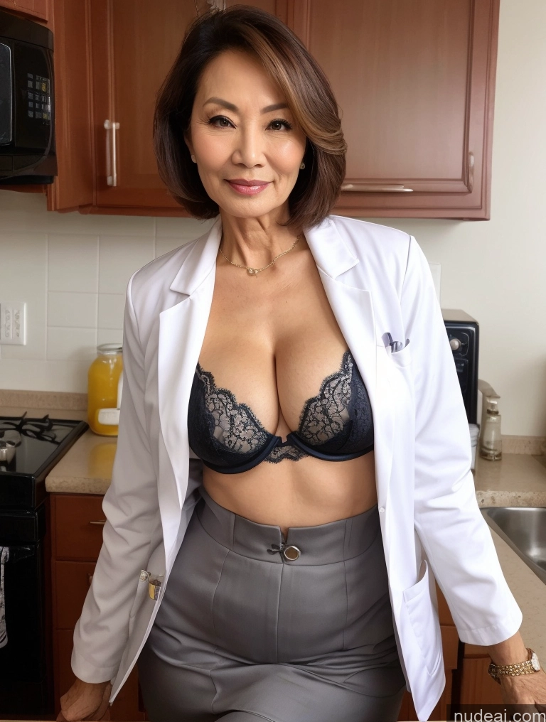 related ai porn images free for Milf Two Busty Perfect Boobs Beautiful Perfect Body 70s Bobcut Chinese Kitchen Bra Doctor Jacket Lab Coat Stylish Suit Cleavage Detailed Sexy Face