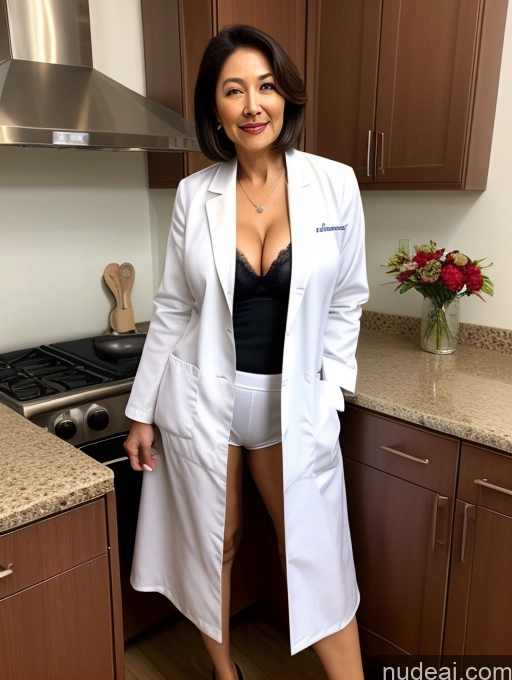 related ai porn images free for Milf Two Busty Perfect Boobs Beautiful Perfect Body 70s Bobcut Chinese Kitchen Bra Doctor Jacket Lab Coat Stylish Suit Cleavage Detailed Sexy Face