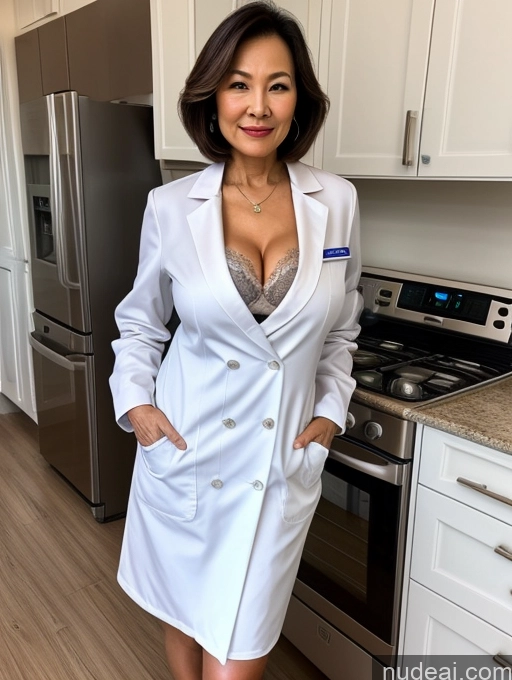 related ai porn images free for Milf Two Busty Perfect Boobs Beautiful Perfect Body 70s Bobcut Chinese Kitchen Bra Doctor Jacket Lab Coat Stylish Suit Cleavage Detailed Sexy Face