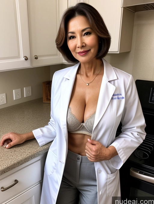related ai porn images free for Milf Two Busty Perfect Boobs Beautiful Perfect Body 70s Bobcut Chinese Kitchen Bra Doctor Jacket Lab Coat Stylish Suit Cleavage Detailed Sexy Face