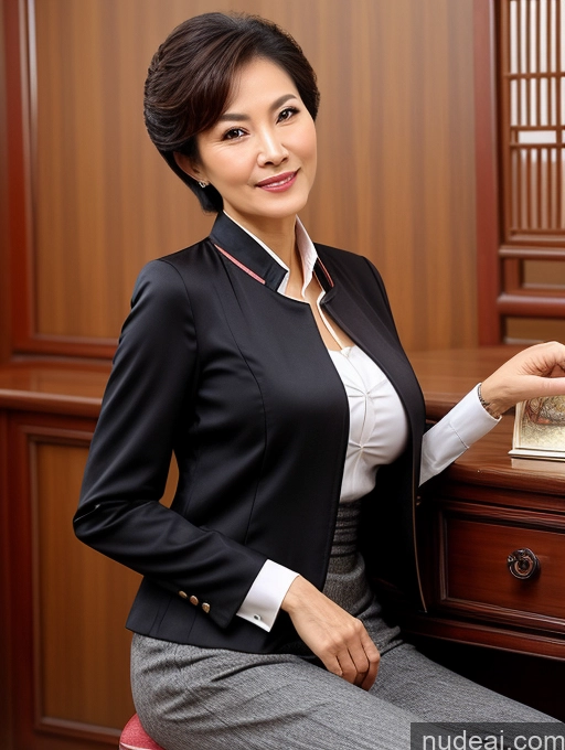 related ai porn images free for Woman Perfect Boobs Beautiful Perfect Body 70s Pixie Jacket Professor Secretary Stylish Suit Traditional Detailed Chinese Blouse Cleavage