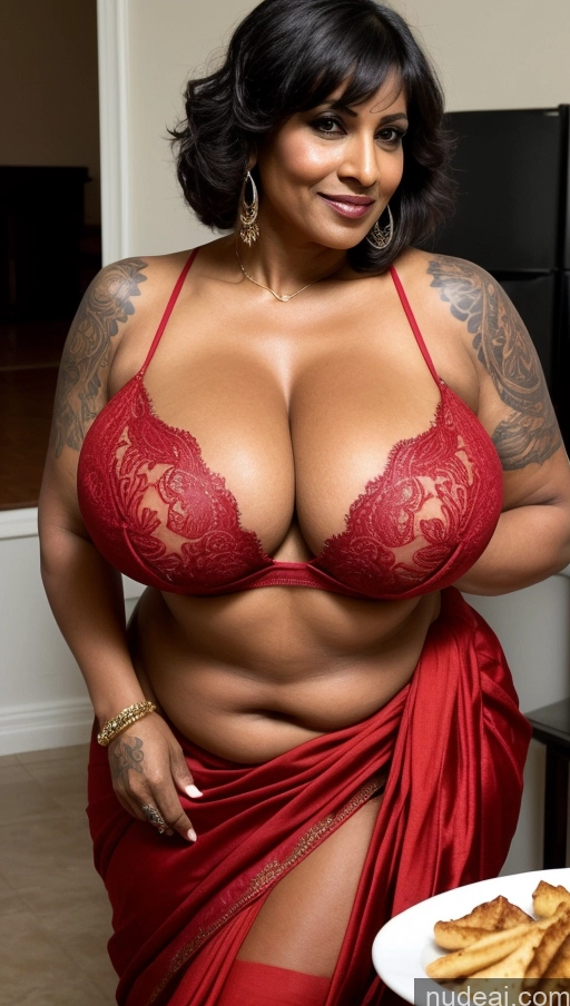 related ai porn images free for Milf Busty Huge Boobs Beautiful Tattoos Muscular Big Ass Thick Big Hips Tall Dark Skin 50s Seductive Black Hair Illustration Close-up View Cleavage Detailed Sexy Face Bangs Sari Party Eating Indian