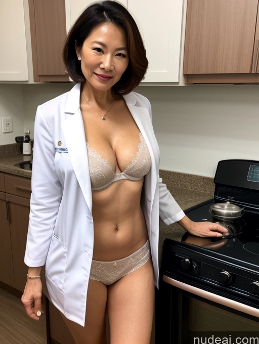 related ai porn images free for Milf Two Busty Perfect Boobs Beautiful Perfect Body 70s Bobcut Chinese Kitchen Bra Doctor Jacket Lab Coat Stylish Suit Cleavage Partially Nude Detailed Sexy Face
