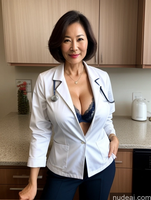 related ai porn images free for Milf Two Busty Perfect Boobs Beautiful Perfect Body 70s Bobcut Chinese Kitchen Bra Doctor Jacket Lab Coat Stylish Suit Cleavage Detailed Sexy Face