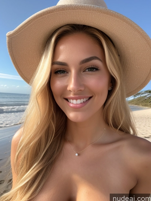 related ai porn images free for Miss Universe Model Two Perfect Body 18 Happy Blonde Long Hair White Beach Nude Hat Pearl Jewelry Front View Cumshot