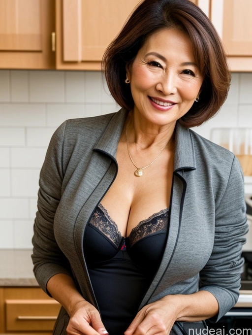 related ai porn images free for Milf Two Perfect Boobs Beautiful Perfect Body 70s Bobcut Japanese Kitchen Bra Jacket Professor Stylish Suit Cleavage Detailed Sexy Face Happy