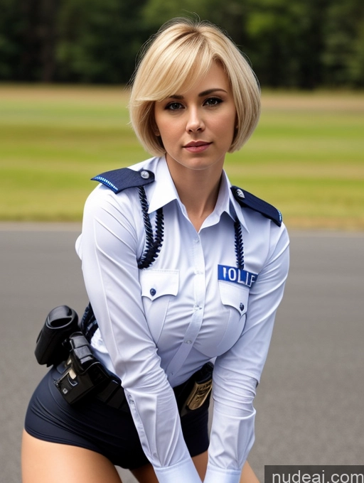 related ai porn images free for Woman Beautiful Serious Blonde Short Hair Soft + Warm Front View T-pose Police 30s Detailed Perfect Boobs Shirt Russian