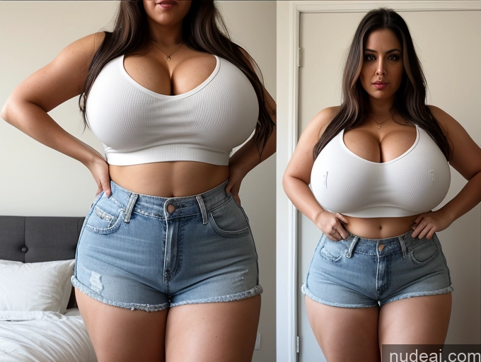 related ai porn images free for Woman One Busty Huge Boobs Big Ass Thick Big Hips Long Hair 40s Sad Serious Brunette White Bedroom Crop Top Daisy Dukes Cleavage