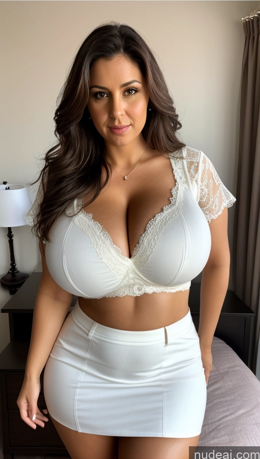 related ai porn images free for Woman One Busty Huge Boobs Big Ass Thick Big Hips Long Hair 40s Sad Serious Brunette White Bedroom Cleavage Mini Skirt Blouse