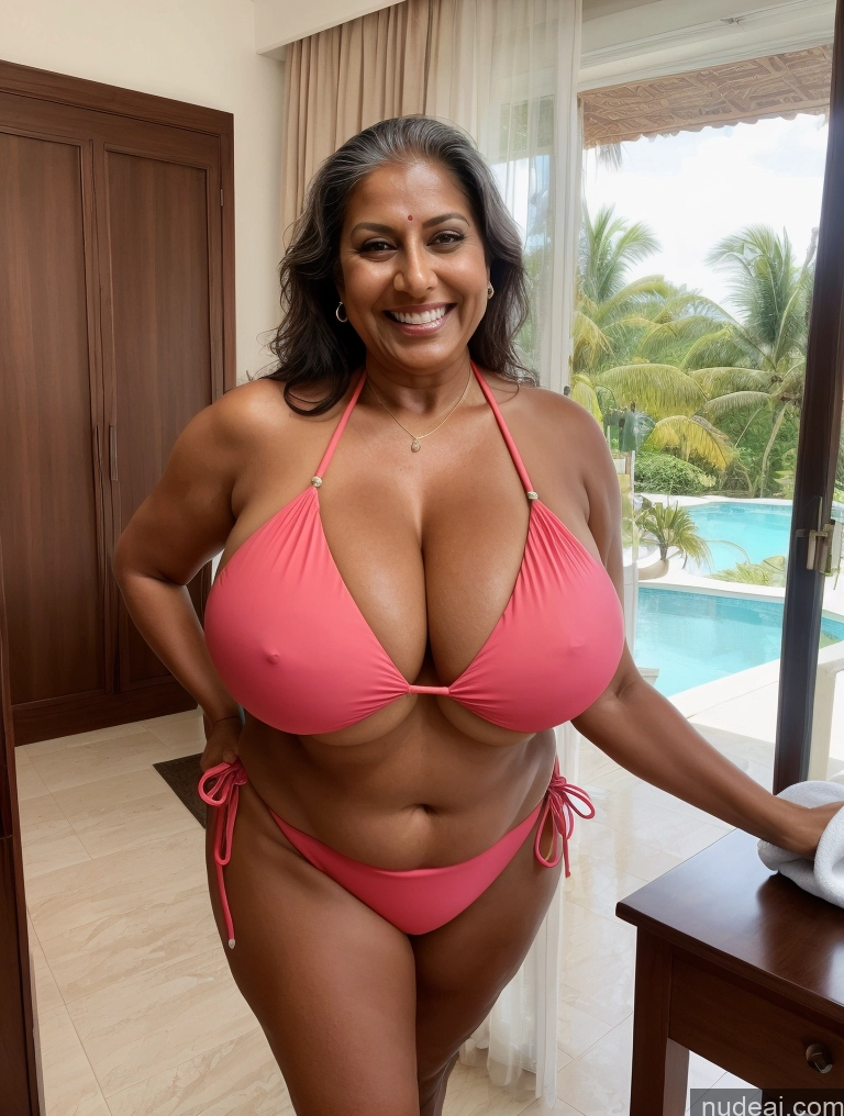 related ai porn images free for One Busty Huge Boobs Thick Tanned Skin 60s Laughing Front View Indian Microkini Thong Maid