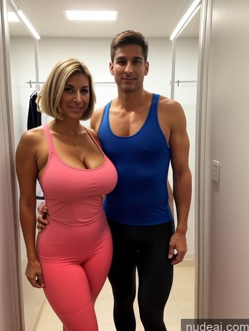 related ai porn images free for Woman + Man Tank Top Spandex Pantyhose Cleavage Bright Lighting Tall Tanned Skin Huge Boobs Front View Changing Room Blonde Bobcut Sad White 40s