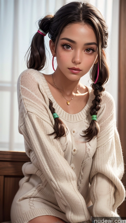 related ai porn images free for Close-up View Tanned Skin Egyptian Sweater Dress Brunette Pigtails