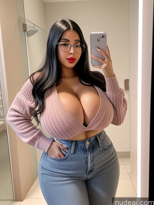 related ai porn images free for Huge Boobs Busty Beautiful Glasses Lipstick Big Ass Thick Chubby Fat Big Hips Short Black Hair Japanese Mirror Selfie Bathroom Bimbo Detailed Ahegao Jeans Sweater