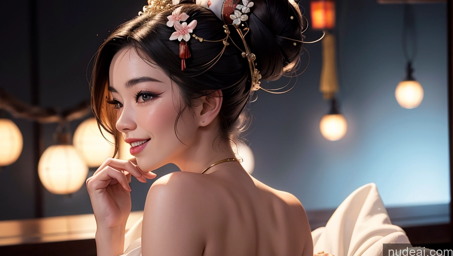 related ai porn images free for Beautiful Brunette 18 Woman Perfect Body Happy Detailed Geisha Hair Bun Asian Back View Onsen
