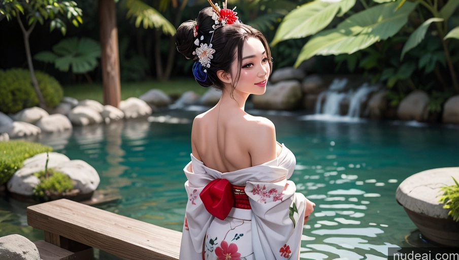 related ai porn images free for Beautiful Brunette 18 Woman Perfect Body Happy Detailed Geisha Hair Bun Asian Back View Onsen