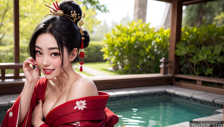 related ai porn images free for Beautiful 18 Woman Perfect Body Happy Detailed Geisha Hair Bun Asian Onsen Front View Black Hair