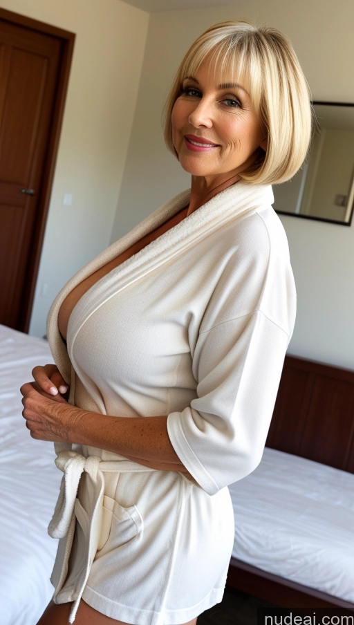 related ai porn images free for Busty Perfect Boobs Beautiful Big Hips Thick Perfect Body Short Hair Blonde White Milf Bedroom Front View Bathrobe 70s