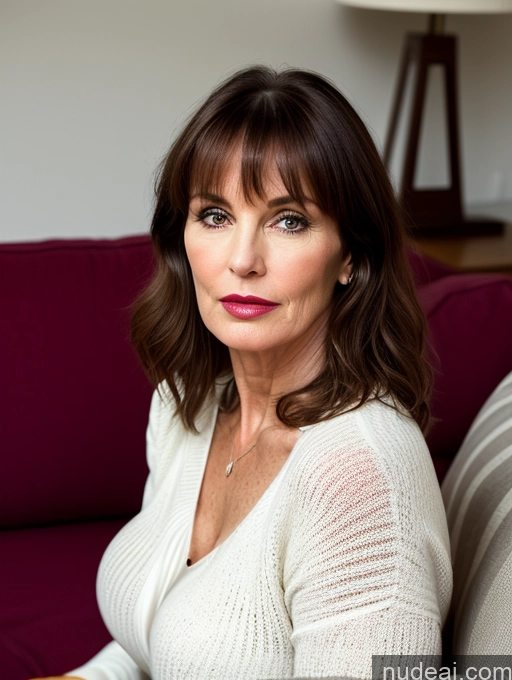 related ai porn images free for Milf Perfect Boobs Beautiful Lipstick Perfect Body Fairer Skin 40s Serious Brunette Bangs French Couch Dress Sweater
