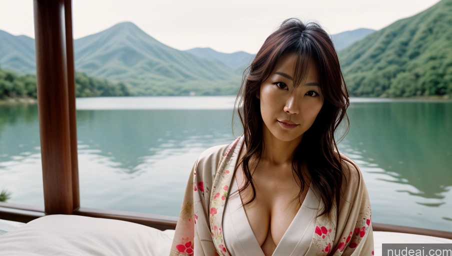 related ai porn images free for One Sexy Face Film Photo Front View Bright Lighting Woman Messy Japanese Lake Kimono 30s