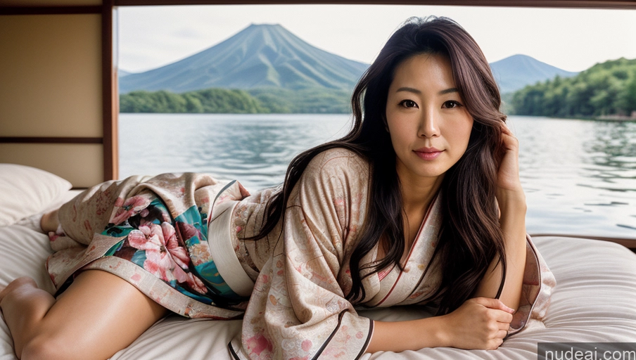 related ai porn images free for One Sexy Face Film Photo Front View Bright Lighting Woman Messy Japanese Lake Kimono 30s