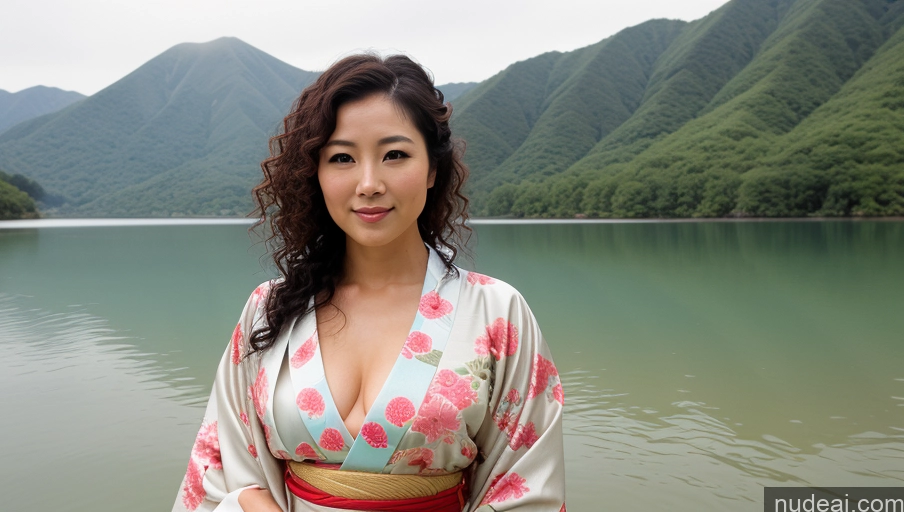 related ai porn images free for Sexy Face Front View Japanese Lake Kimono 30s Soft + Warm One Woman Curly Hair
