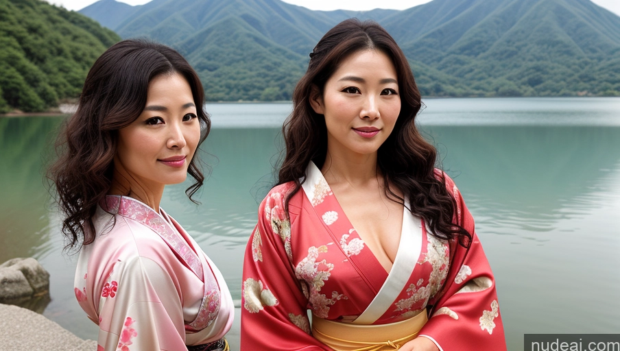 related ai porn images free for Sexy Face Front View Japanese Lake Kimono 30s Soft + Warm One Woman Curly Hair