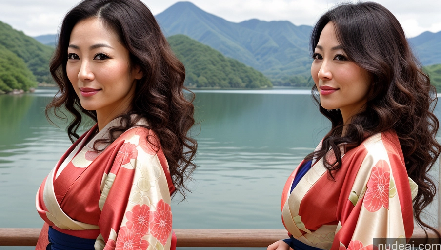 related ai porn images free for Woman One 30s Sexy Face Curly Hair Japanese Warm Anime Lake Front View Kimono