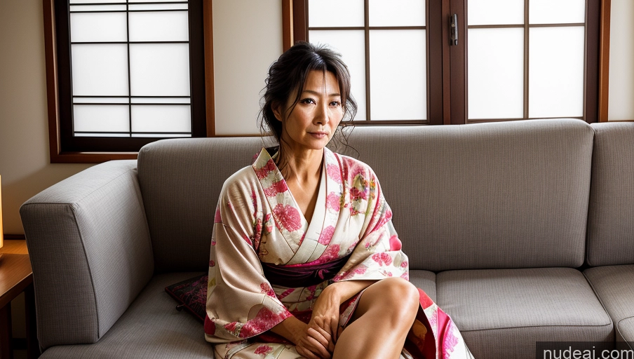 related ai porn images free for Sexy Face Japanese Kimono Bright Lighting Detailed Soft + Warm Couch 50s Front View Woman Messy Several