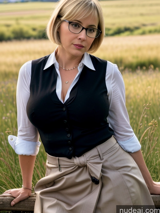 Sexy Face Blonde Glasses Front View Nude Dark Lighting Detailed 40s Chubby Fat Busty Afingering Milf Czech Seductive Short Hair Meadow STRADDLING Aahayasaka, Side Ponytail, Medium Breasts