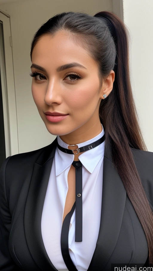 related ai porn images free for Woman Busty Perfect Boobs Perfect Body 18 Sexy Face Seductive Black Hair Ponytail Brazilian Street Suit Detailed Beautiful Close-up View One Flight Attendant Shirt Choker Jacket