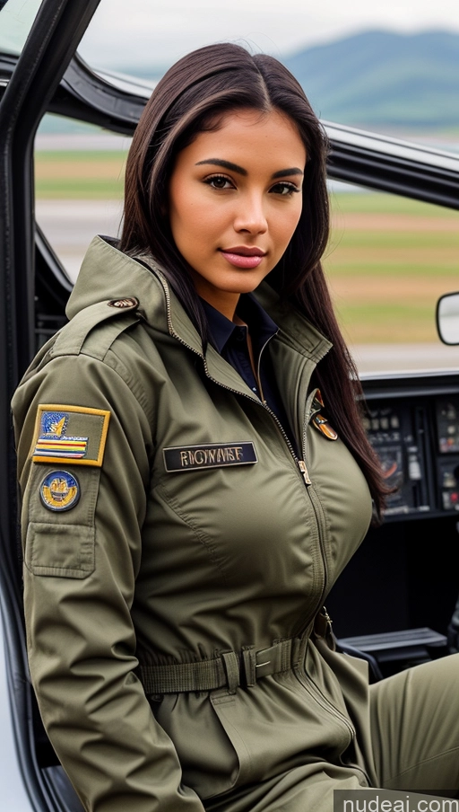 related ai porn images free for Woman One Busty Perfect Boobs Perfect Body 18 Sexy Face Seductive Black Hair Brazilian Front View Detailed Ponytail Beautiful Pilot Military Jumpsuit Parka Shirt Polo Jacket