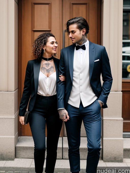 related ai porn images free for Woman + Man Tattoos 20s Brunette Curly Hair Italian Street Front View 90s Wedding Suit Chemise Choker Thong Jeans High Socks High Heels