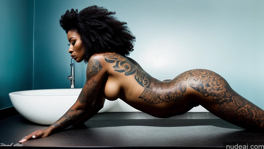 related ai porn images free for Woman Tattoos 30s Curly Hair African Surrealist Bathroom Side View Nude Cleavage Ginger Serious T-pose One