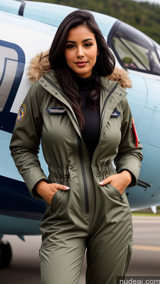 related ai porn images free for Woman One Busty Beautiful Perfect Body 18 Seductive Sexy Face Black Hair Brazilian Front View Pilot Jumpsuit Detailed Parka Boots