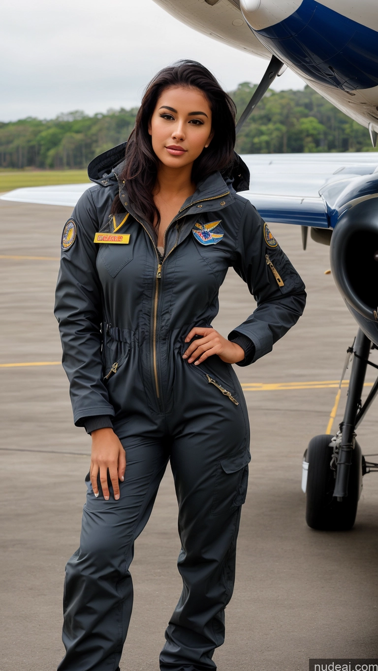 related ai porn images free for Woman One Busty Beautiful Perfect Body 18 Seductive Sexy Face Black Hair Brazilian Front View Pilot Jumpsuit Detailed Parka Boots