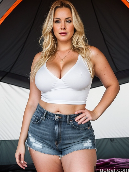 related ai porn images free for Woman Small Tits Big Ass Fat Big Hips Fairer Skin 30s Blonde Messy White Film Photo Tent Lumberjack Cleavage Dark Lighting Detailed Daisy Dukes