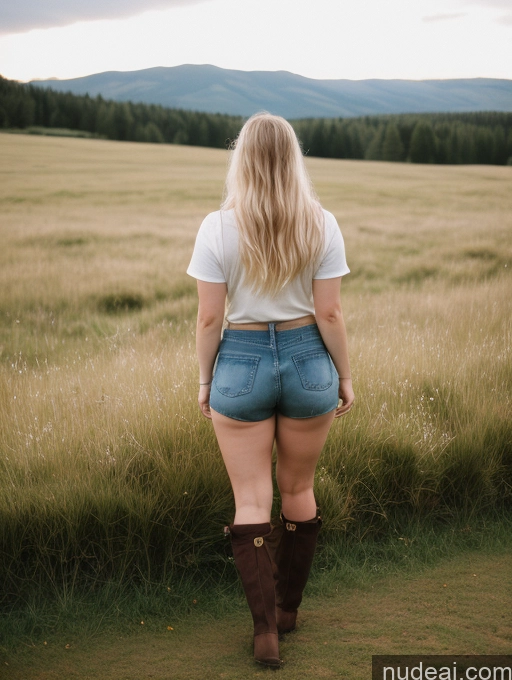 related ai porn images free for Woman Small Tits Big Ass Fat Big Hips Fairer Skin 30s Blonde Messy White Film Photo Lumberjack Cleavage Dark Lighting Detailed Boots High Socks Shirt Short Shorts Meadow Back View