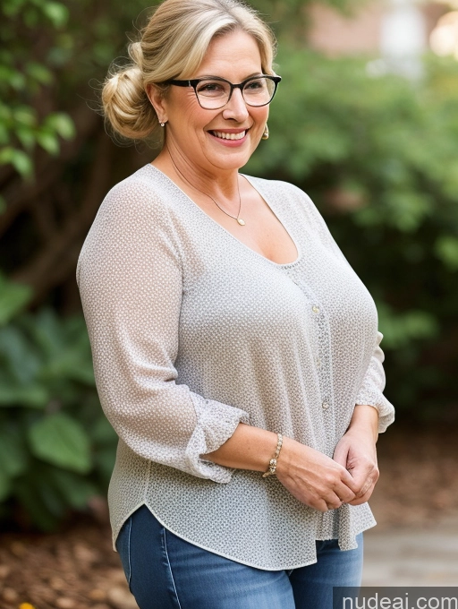 related ai porn images free for Short Big Hips Milf Side View Chubby Hair Bun Happy 70s Blouse Jeans Boots Cleavage Glasses Busty