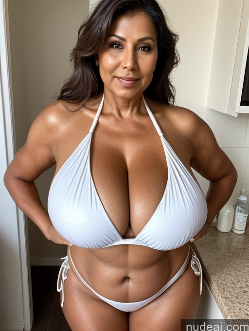 related ai porn images free for Milf One Busty Huge Boobs Thick Tanned Skin 60s Indian Front View Microkini Thong Maid