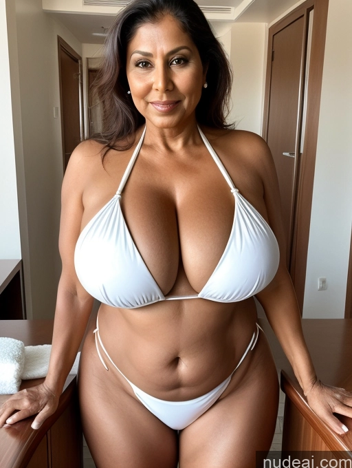 related ai porn images free for Milf One Busty Huge Boobs Thick Tanned Skin 60s Indian Front View Microkini Thong Maid