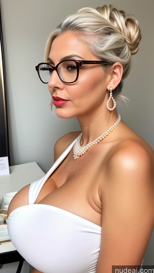 related ai porn images free for Woman Huge Boobs Perfect Boobs Perfect Body Tanned Skin 50s Seductive Pouting Lips White Hair Hair Bun Jacket Mini Skirt Suit Secretary Pearl Jewelry Cleavage Detailed Watercolor Side View Thin Round Glasses