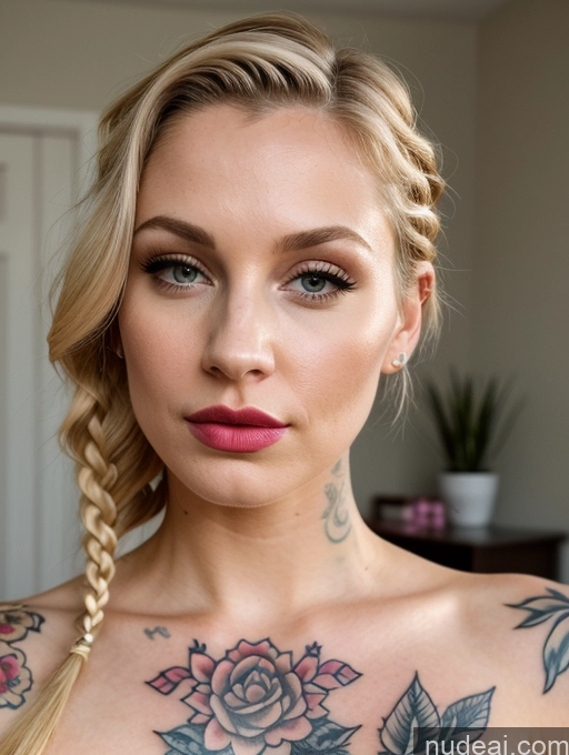 related ai porn images free for Beautiful British Nude Bedroom Blonde Braided Lipstick Pouting Lips Tattoos Fairer Skin Close-up View Detailed Thick Perfect Boobs 30s